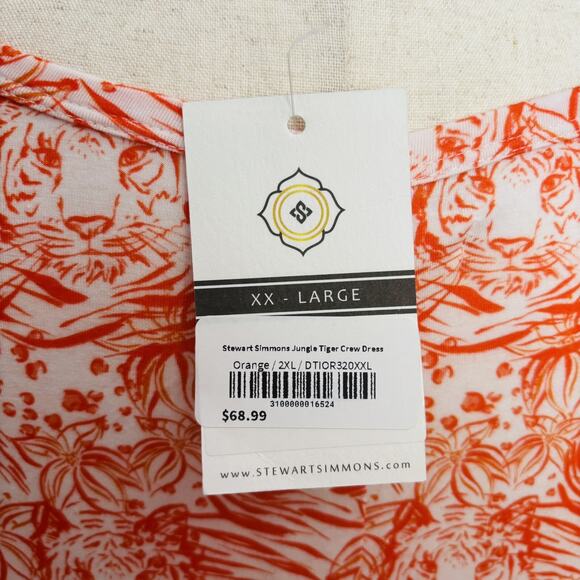 Stewart Simmons XL/XXL Orange and White Tiger Cap Sleeve Knit Dress Pockets NEW - Picture 6 of 8